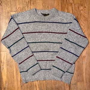 Eddie Bauer Heather Gray Crewneck Sweater with Colorful Stripes